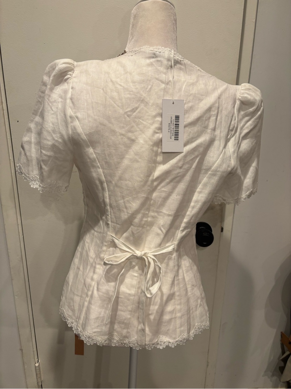 Reformation White Annabella Linen Square-Neck Puff Sleeve Blouse - Picture 2 of 2